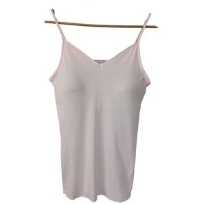 Hanro 71605 Cotton Seamless V-Neck‎ Molded Cup Camisole Large Honeydew Pink NWT